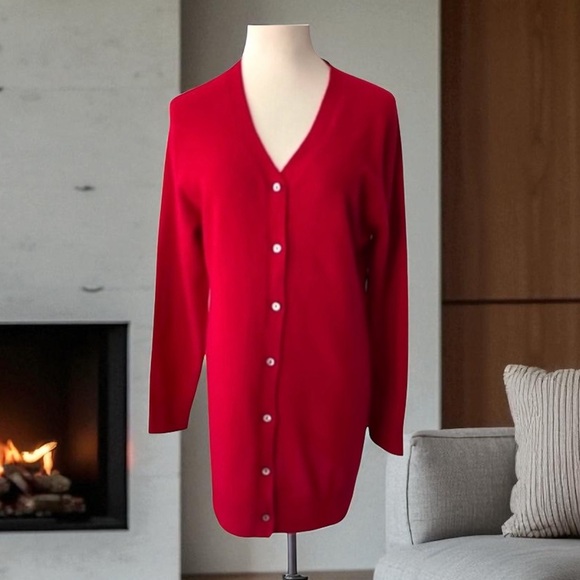 PRECIOUS FIBERS RED CASHMERE CARDIGAN BUTTON SWEATER SIZE MEDIUM - Picture 1 of 16